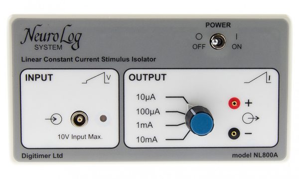 Le NL800A est un isolateur de stimulation à courant constant, alimenté par batterie (types GP23A),
